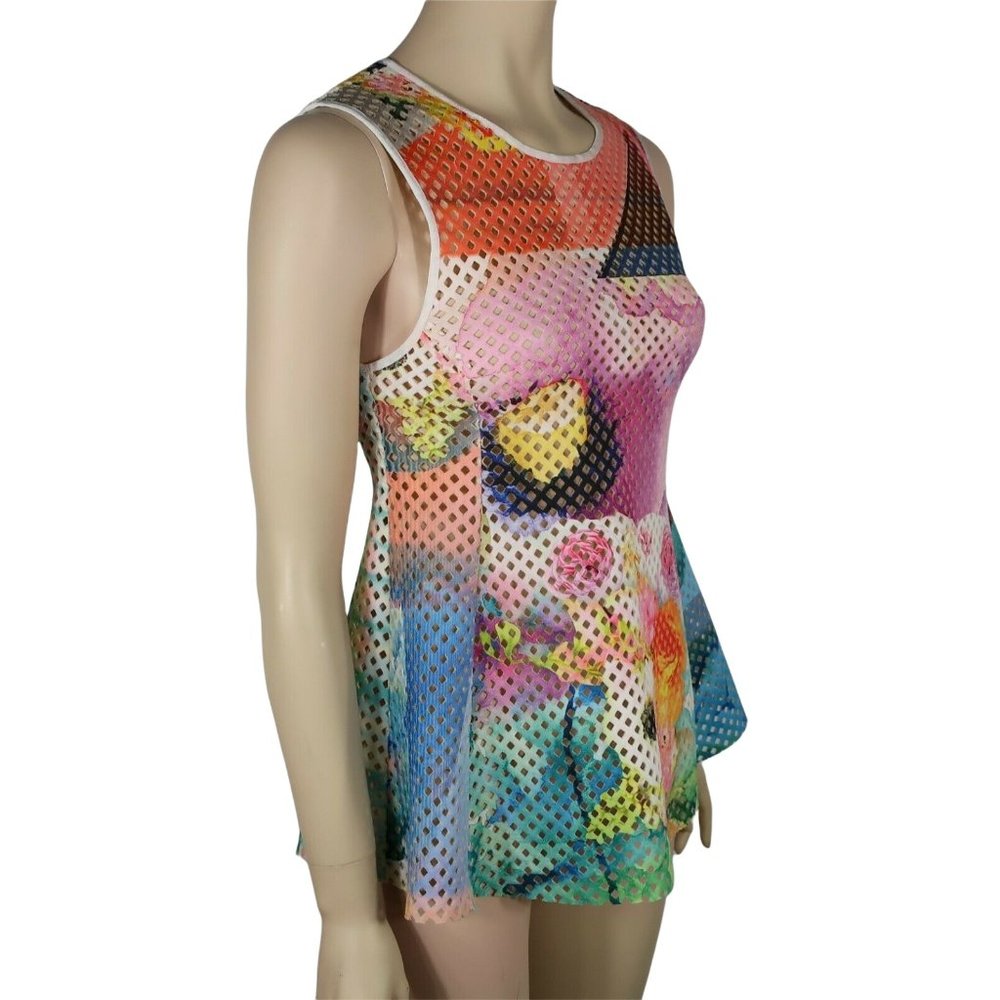 Clover Canyon Peplum Top Sleeveless Shirt Blouse Pink Blue Small
